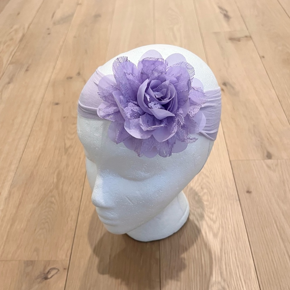 Baby Bling Lace & Chiffon Ruffle Flower Bow Wide Headband Hairband Wrap Purple